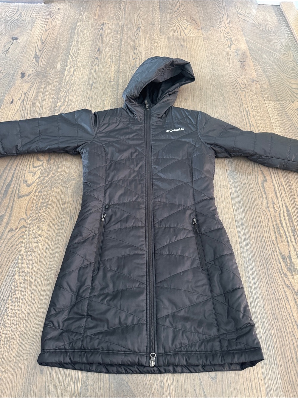 Columbia Women's Black Long Hooded Quilted Puffer Coat